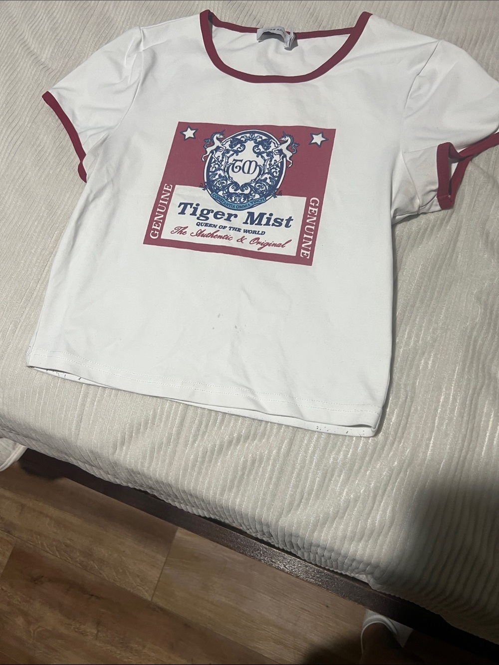 Tiger Mist White Tee with Red Trim and Graphic
